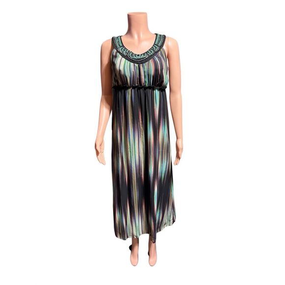 Samijo multicolored maxi dress with a beaded neckline M/8 - Picture 1 of 7